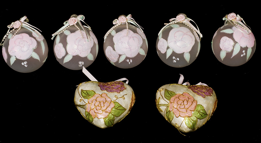 vintage victorian shabby rose chic floral pink white heart tommy bahama christmas ornaments