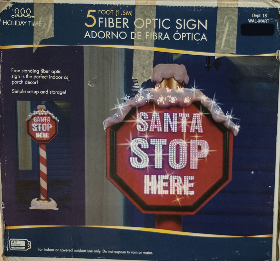 Gemmy Santa Stop Here 5' Fiber Optic Light Up Stop Sign Yard Christmas Display